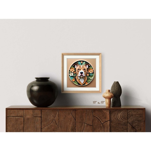 Pit Bull Terrier Papercut Art: 12x12 Red AmStaff Dog Pet Portrait Digital Print - Picture 6 of 7